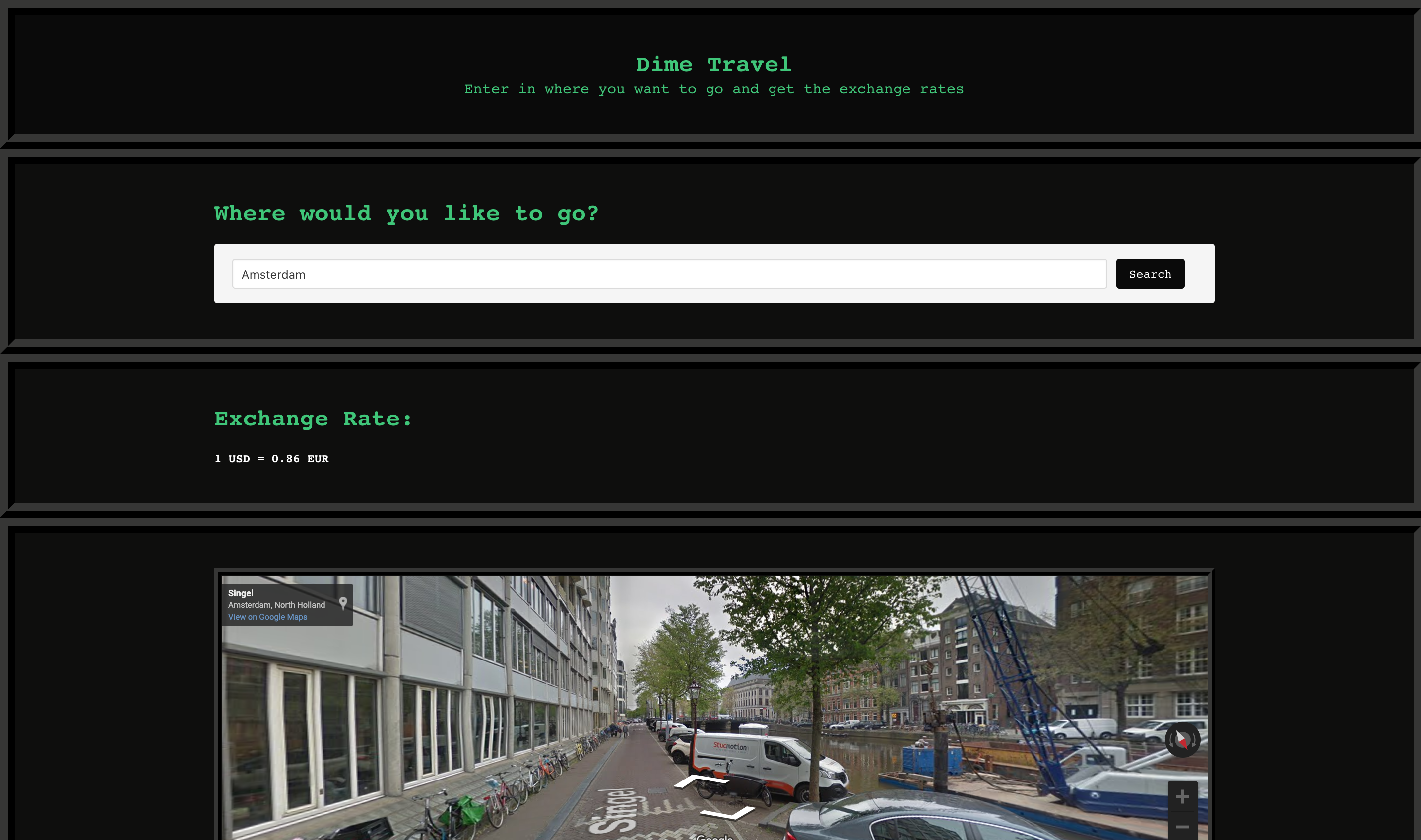 Dime Travel web app site page.
